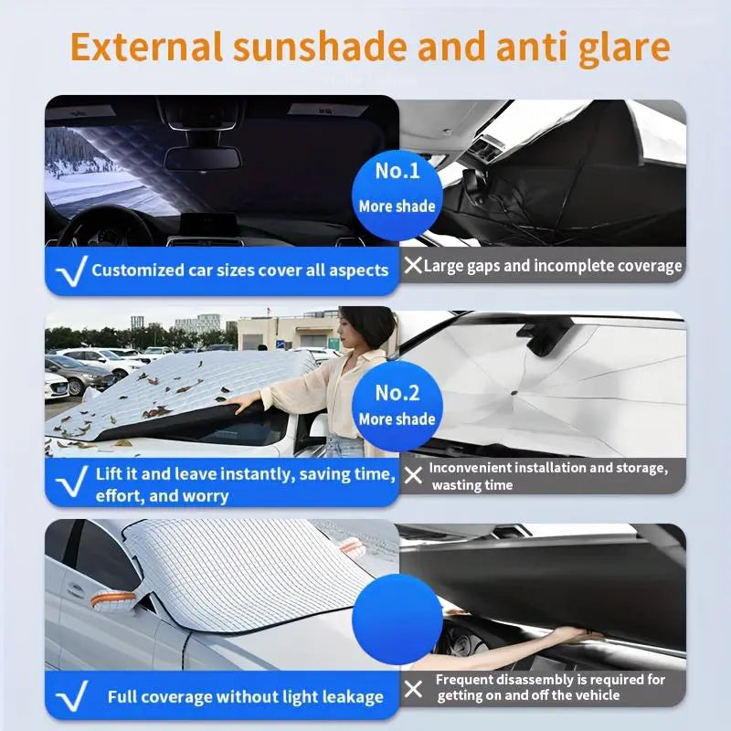 Car Windshield Snow Cover Sun Shade Winter Dust Rain Ice Frost Guard Protector - Durable Design for Winter Weather Protection & Summer sunshade