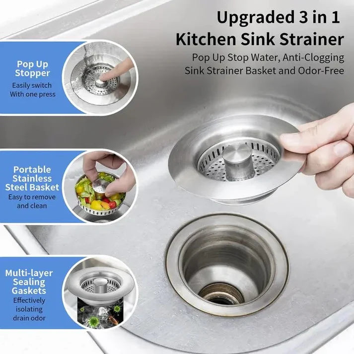 🔥LAST DAY 56% OFF-Upgraded 3 in 1 Kitchen Sink Drain Strainer