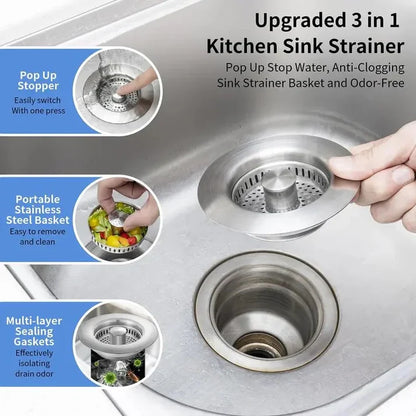🔥LAST DAY 56% OFF-Upgraded 3 in 1 Kitchen Sink Drain Strainer