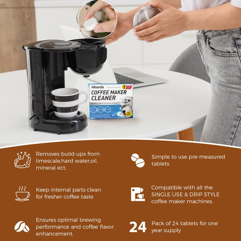 Coffee Machine Cleaner Descaler Tablets - 24 Pack, Deep Cleaning and Descaling for All Coffee Makers , Coffee Maker Pot Descaling & Cleaning Tabs, Descale Drip Coffe And Espresso Machines