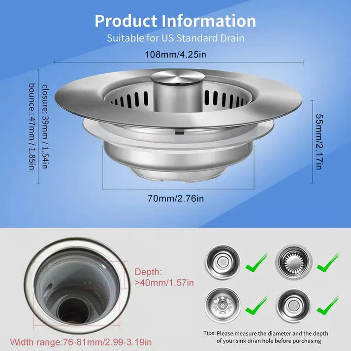 🔥LAST DAY 56% OFF-Upgraded 3 in 1 Kitchen Sink Drain Strainer