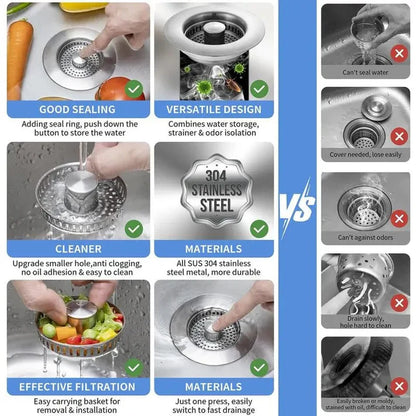 🔥LAST DAY 56% OFF-Upgraded 3 in 1 Kitchen Sink Drain Strainer